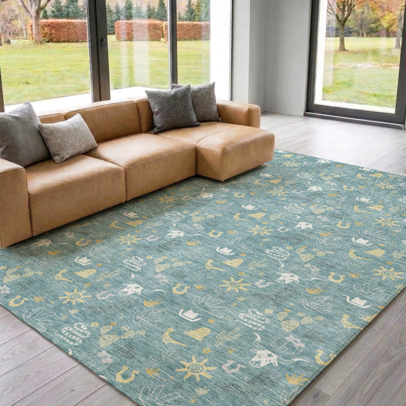 Tapis de qualité supérieure lavable à la machine Villers, Sarcelle, 9 pi x 12 pi