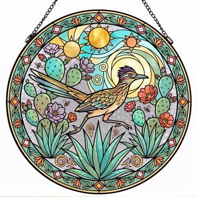 Desert Bird Stained Glass Window Panel，12"H