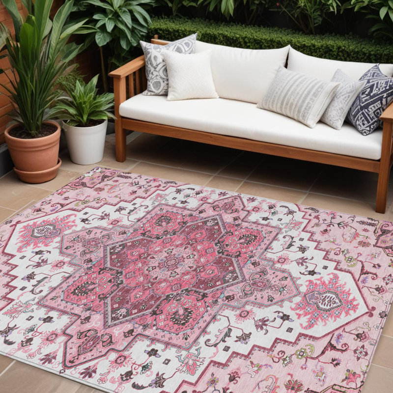 Tapis oriental lavable intérieur rose 8 pi x 10 pi