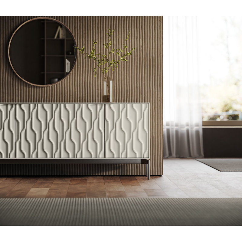 Mesa 79.5'' W Sideboard, Stone/Brushed Carbon