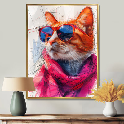 Chat curieux rose avec lunettes de soleil