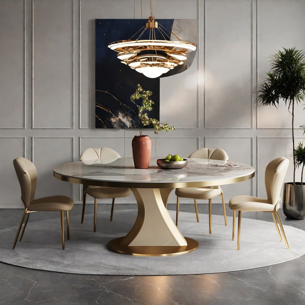 Elamer Italian style luxury round dining table set | Wayfair