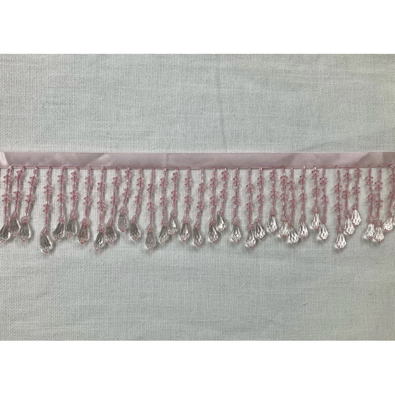 Light Blue Lucite Crystal Beaded Fringe 3" Width Trim Sold By The Yard, Pink