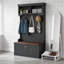 Arbre d'entrée noir 4-en-1 multifonctionnel avec crochets à manteau et banc à chaussures de rangement, organisateur peu encombrant pour le vestibule, le couloir et le salon