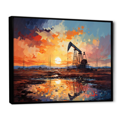 Orange Oil Rigs Pumpjack In Texas II On Canvas Print