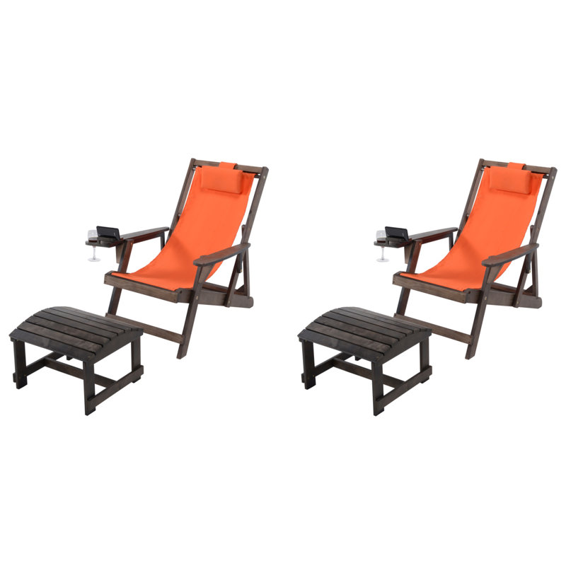 Palladino Folding Deck Chair, Dark Brown, Orange