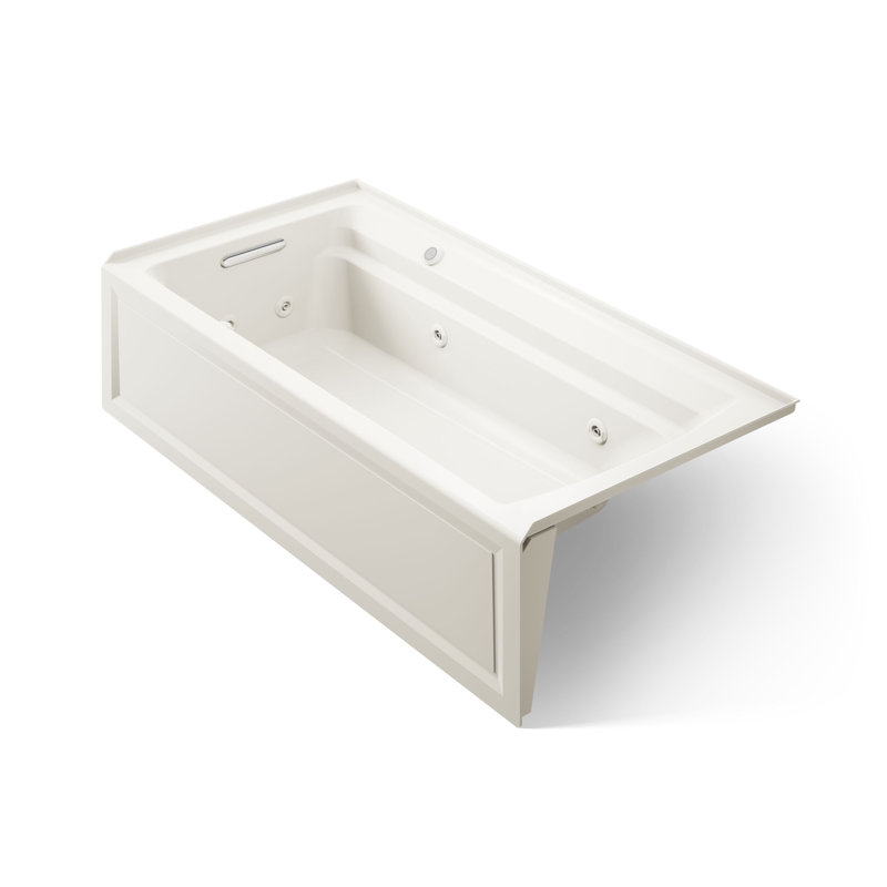 Archer 72" x 36" Alcove Whirlpool Acrylic Bathtub with Heater, Left, Biscuit
