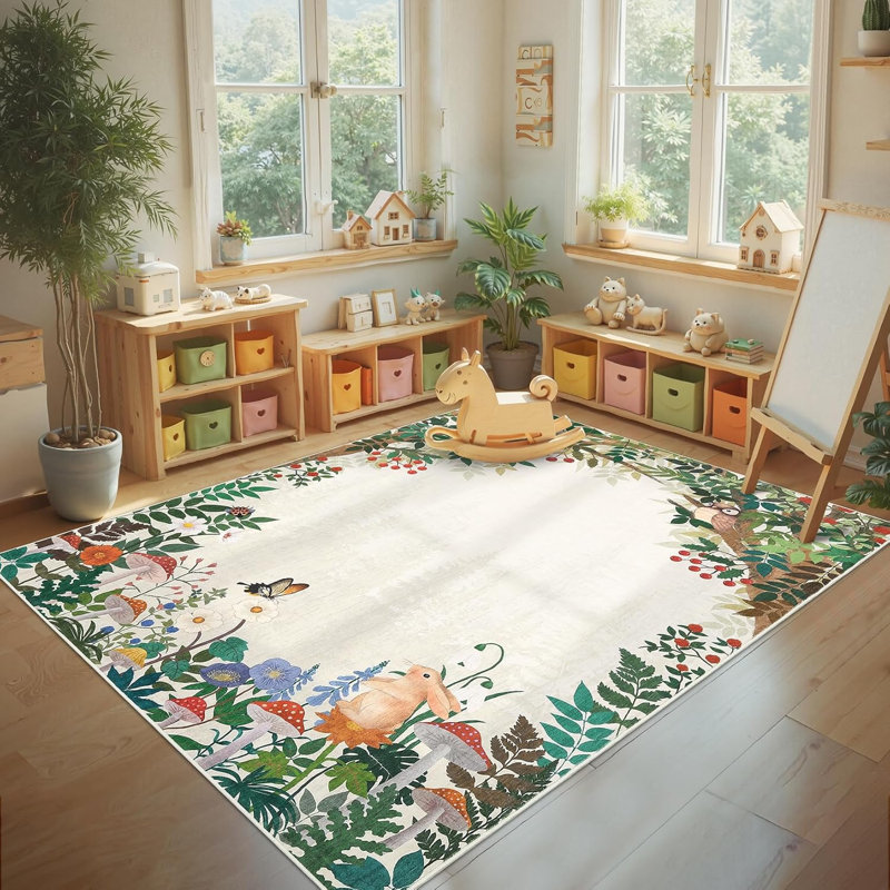 2x6 Washable Kitchen Rug, Non-Slip Jungle Animal Print, Low Pile, Stain-Resistant for Hallway, Entryway, Bathroom, Black