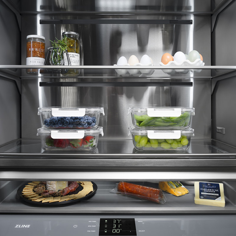 ZLINE Autograph 36 in. French Door Built-In Refrigerator w/ Gray Interior and Gold Helix Handles, Champagne Bronze