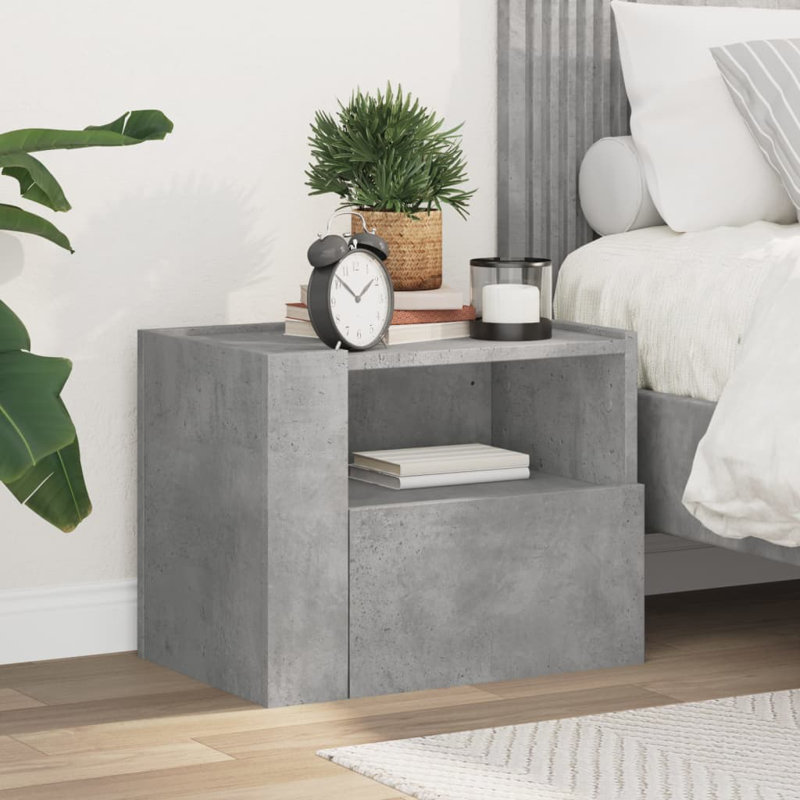 Prisilla 45cm W Manufactured Wood Bedside Table, Concrete Grey