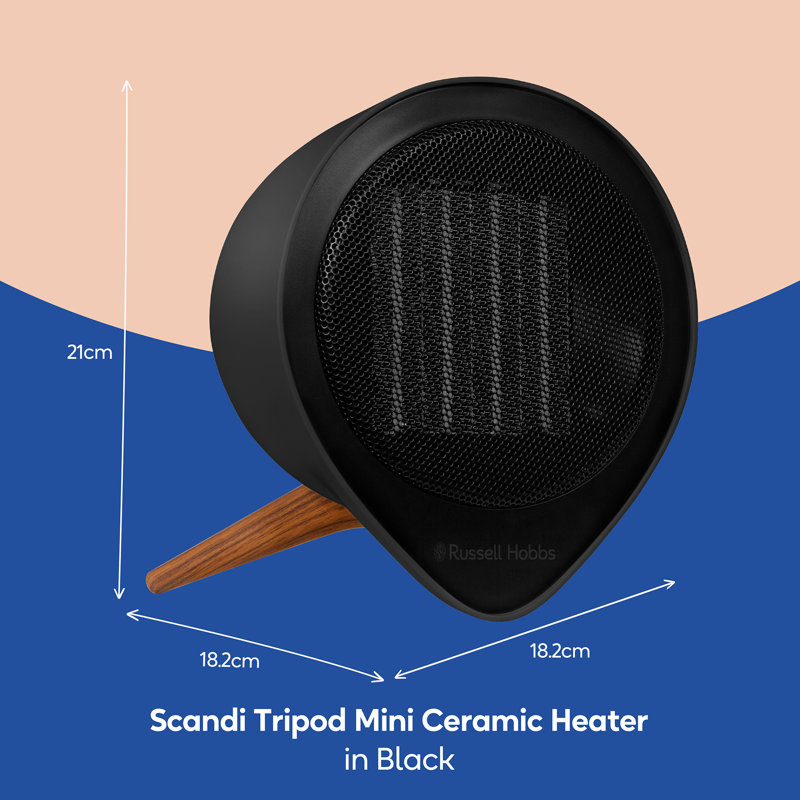 Russell Hobbs 1.5kw Tripod Mini Ceramic Heater Scandi, Black