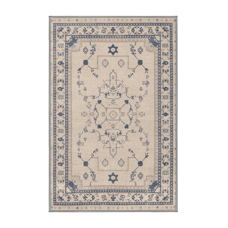 Tapis abstrait moderne et contemporain lavable à la machine Hanoukka beige et beige, 7 x 10
