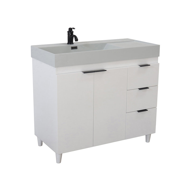 Binzel 39'' Single Bathroom Vanity with Composite Granite Top, Light Gray, White