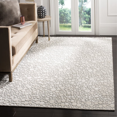 Tapis abstrait gris / crème en laine / coton tissé à la main Oliverio