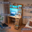 Computer Desk with Power Outlet and Tri-Color Light, Home Desk with Shelves and Drawer-1030944703