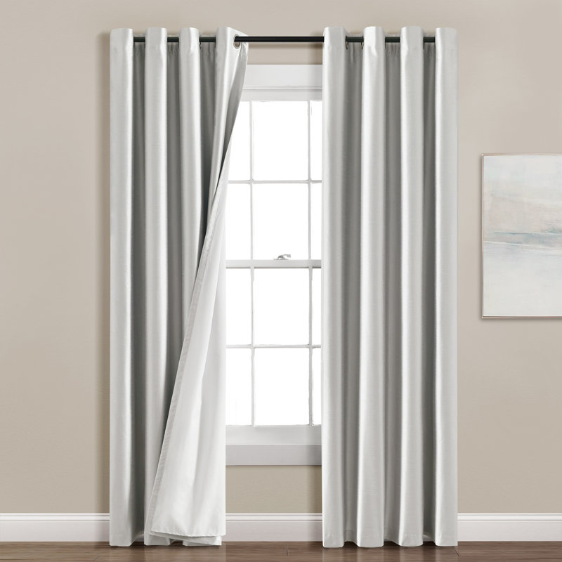 Light Gray Faux Silk Blackout Grommet Window Curtain Panel 52"W x 95"L