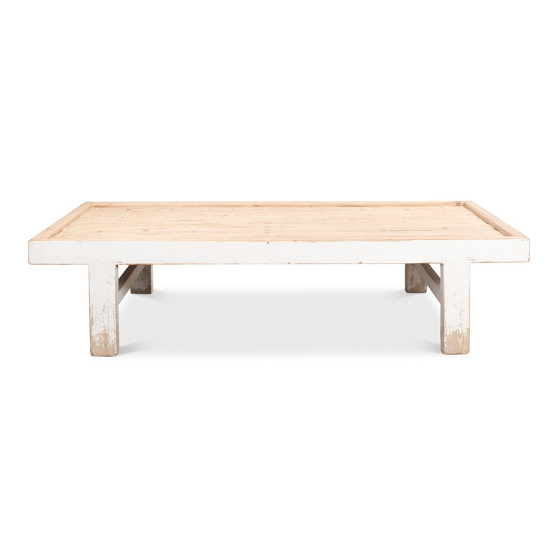 Grande table basse à panneau de bois, Blanc antique