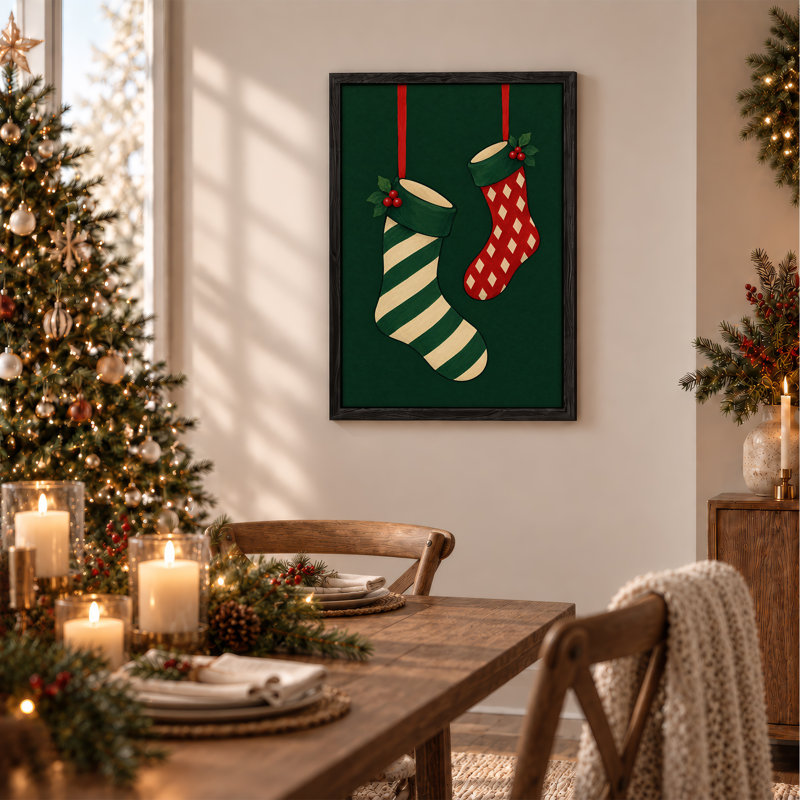 Toile de Noël rayée verte, H 24 po x l 18 po