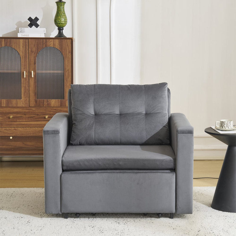 1 Seater Convertible Chair, Grey Velvet