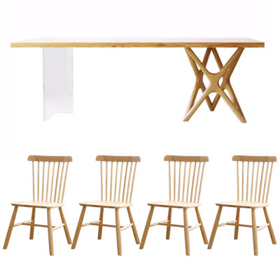 4 - Person Solid Wood Top Double Pedestal Dining Set