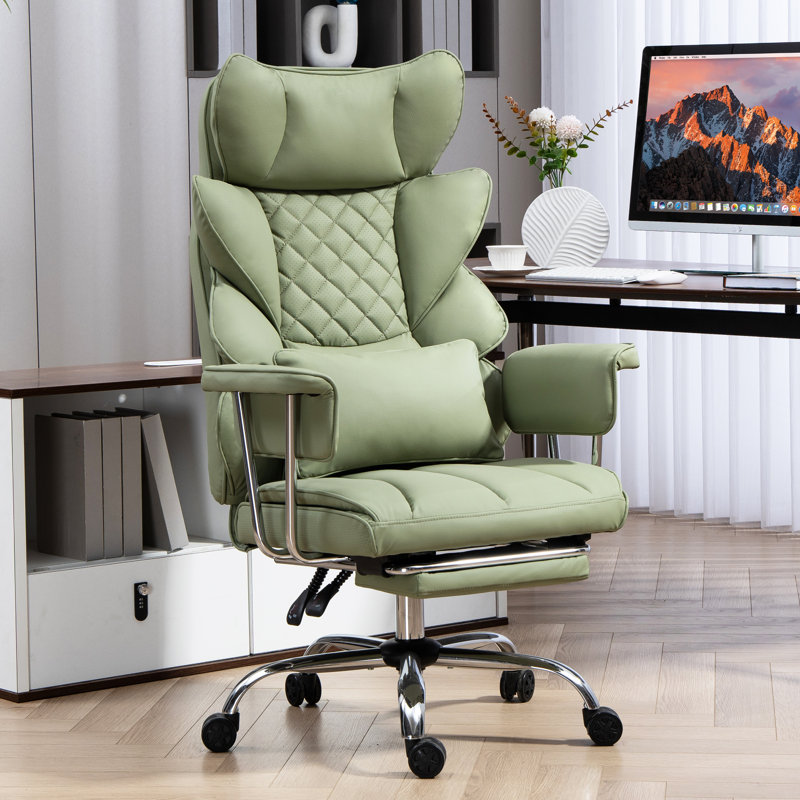 Premium Ergonomic Gaming & Office Chair - Pocket Spring Lumbar Support, Wide Seat, Fixed Soft Armrests, Footrest Included (PU Leather)