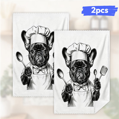  Linge de cuisine en microfibre, linges à vaisselle réutilisables absorbants, décoratifs résistants à la décoloration, tasse pour chien en verre noir de 16 po x 24 po