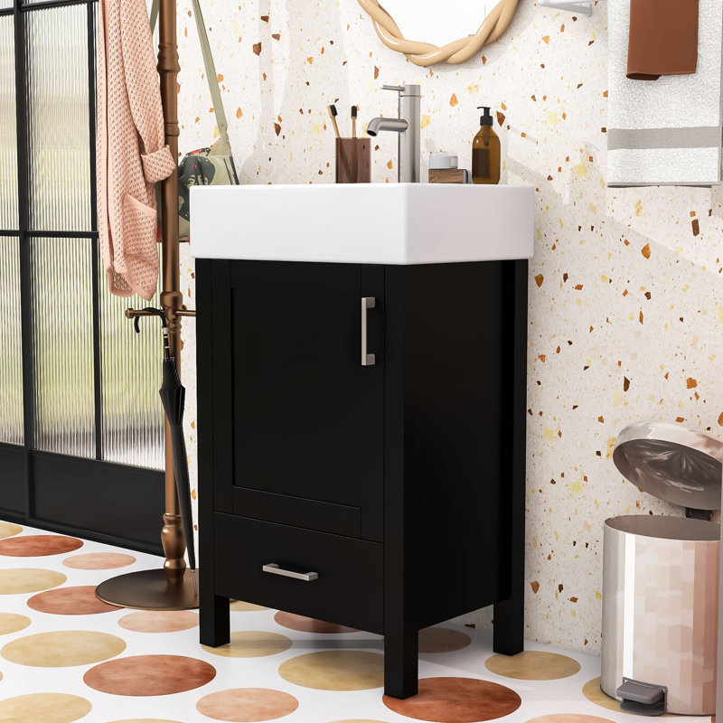 Meuble-lavabo autoportant moderne avec rangement spacieux, finition peinte durable, Noir / blanc