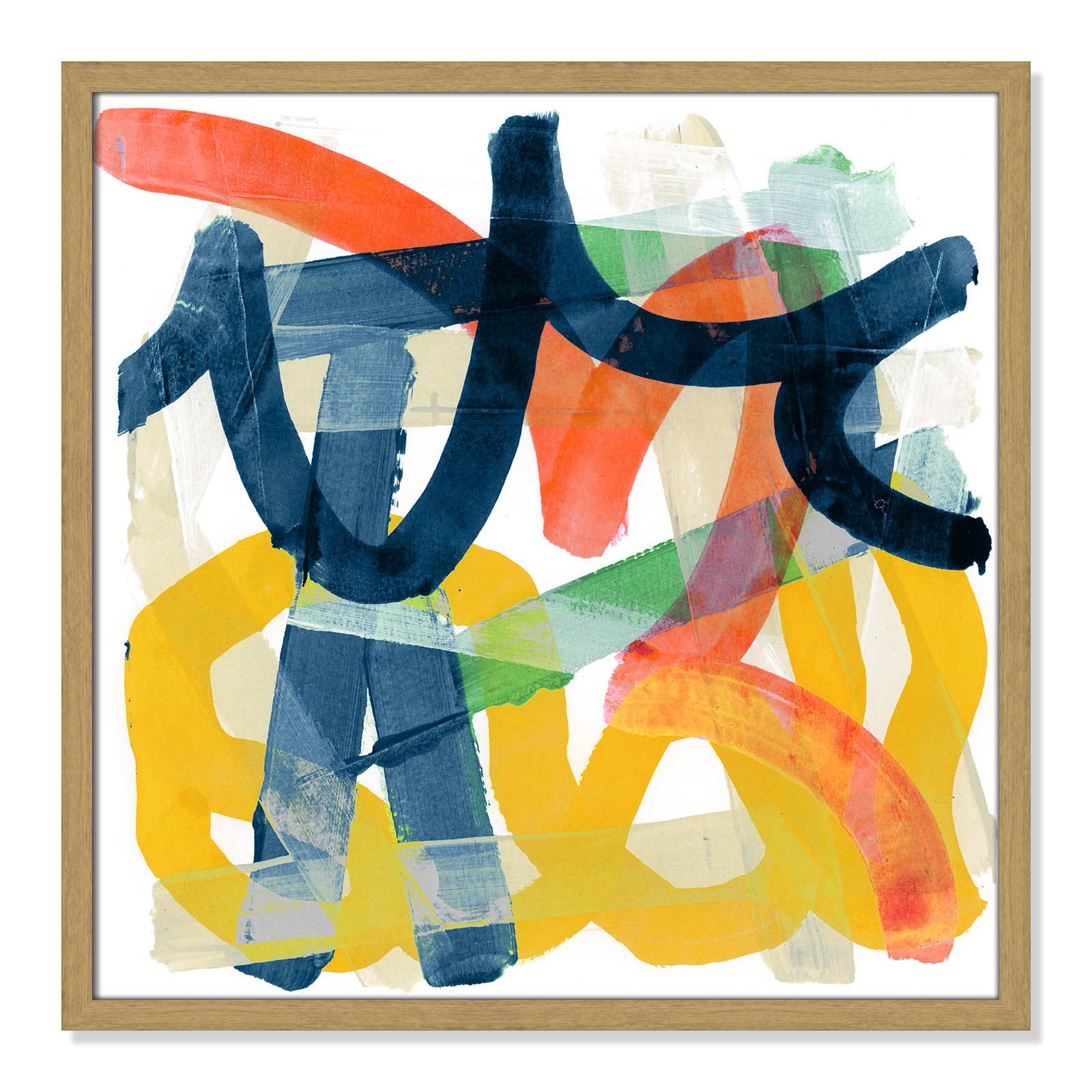 Lorelai "Shuffling" Painting by Cartissi, 23.5" H x 23.5" W x 0.75" D, Natural Framed