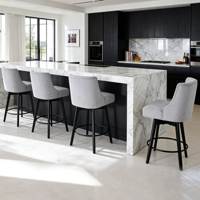 Swivel Counter Stools,26 Inch Bar Stools With Footrest And Back,Upholstered Barstools With Solid Wood Legs,Stable Design For Kitchen, Restaurant, Bar, Cafe
