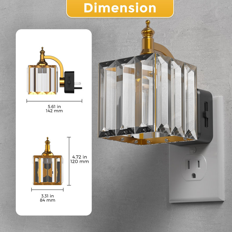 Veilleuse, veilleuses à brancher au mur, DEL blanc doux 3000K, veilleuses en cristal avec capteur de crépuscule à l'aube, luminosité réglable de 0 à 100 lm (cristal carré / paquet de 2)