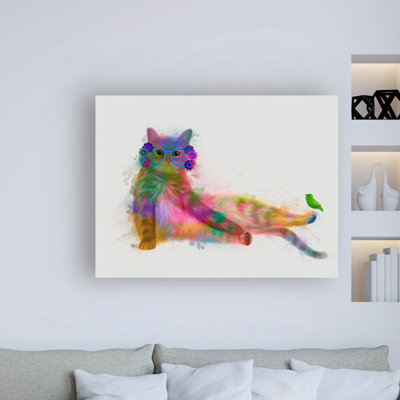 " Wrapped Canvas Wall Art - Fab Funky 'Cat Rainbow Splash 10' Wall Art For Living Room, Bedroom, Or Office Décor - 35x47 " by Fab Funky