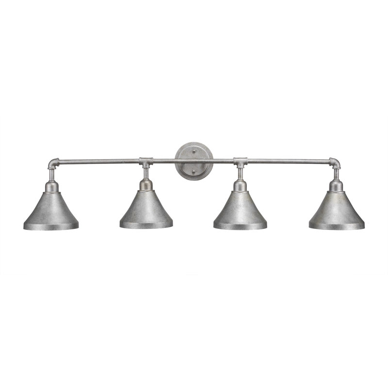  Eilif Vintage 4 Light Bath Bar, Aged Silver Finish, With 7" Cone Metal Shade, Aged Silver