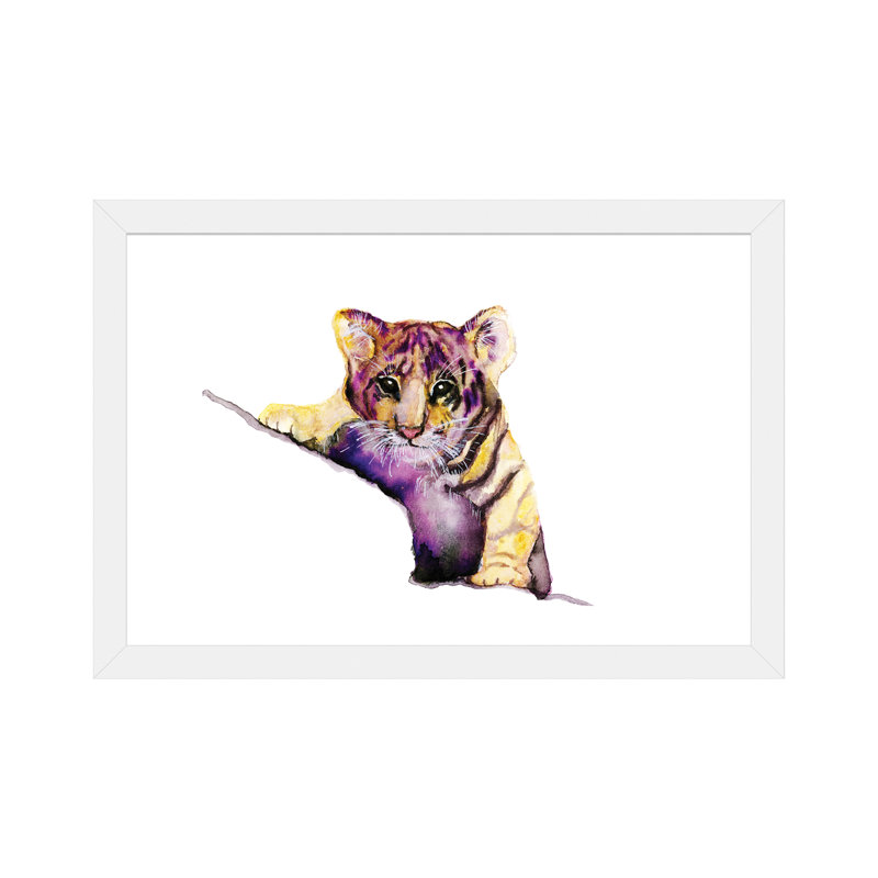 Art little tiger, H 24 po x l 32 po x P 1 po, Papier avec cadre blanc