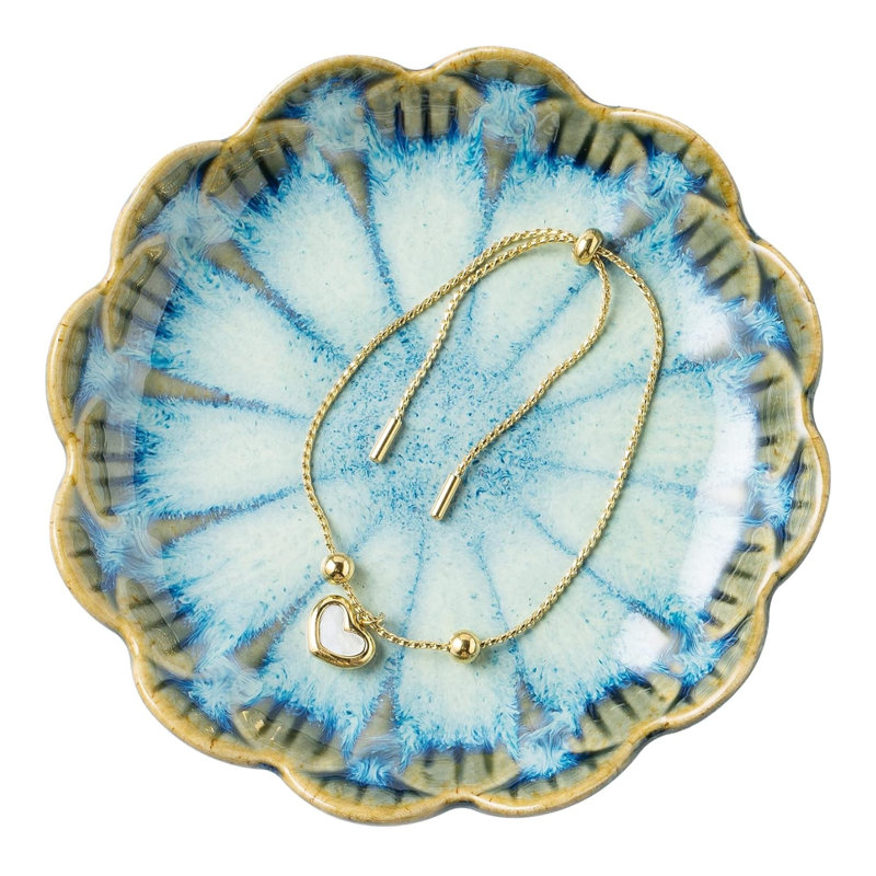 Milky Retro Blue Leaf Jewelry Dish