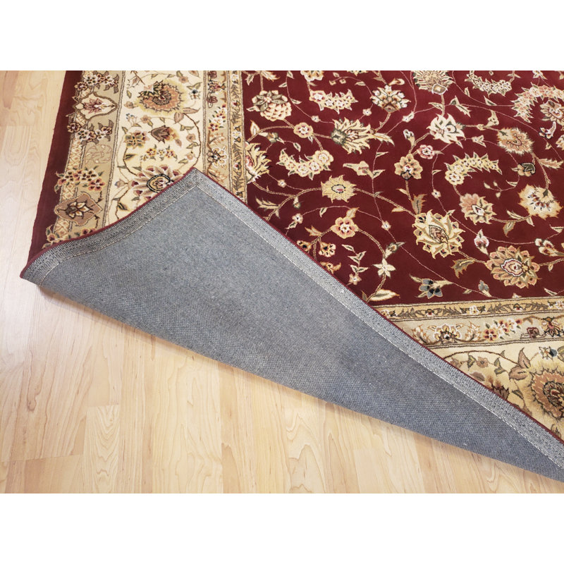 Tapis oriental élégant en soie / laine bourgogne / ivoire touffeté à la main, Carré 12 po