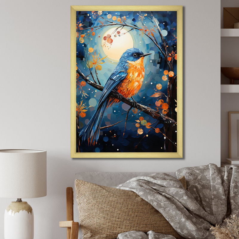 Oiseaux, oiseaux de lune, reproduction sur toile, Encadrement doré, H 32 po x l 24 po x P 1 po