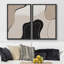 Mid Mid Century Black Tan & Brown Swirling Wave Collage Abstract Shapes Modern Rustic Relax / Calm On Canvas, reproduction de 2 pièces-92285662-92285665