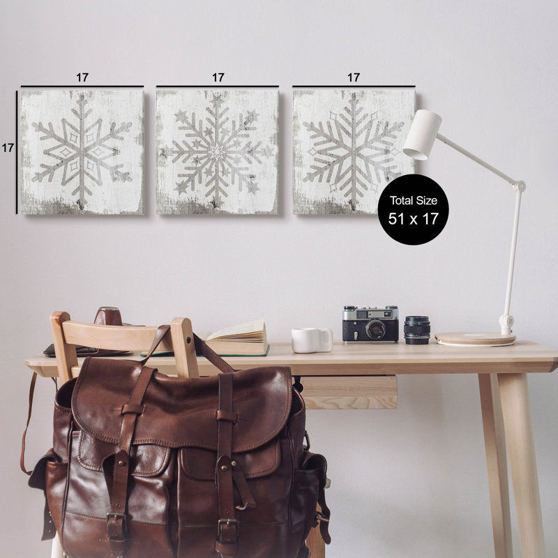 «Seasonal Winter Snowflake Snow Shapes», ensemble de 3 plaques murales par Lil 'Rue, L 17 po x H 17 po, Toile tendue