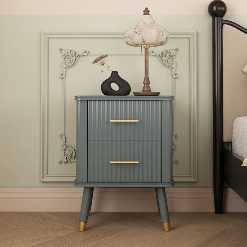 Shruti 45cm W Solid + Manufactured Wood Bedside Table, Grey