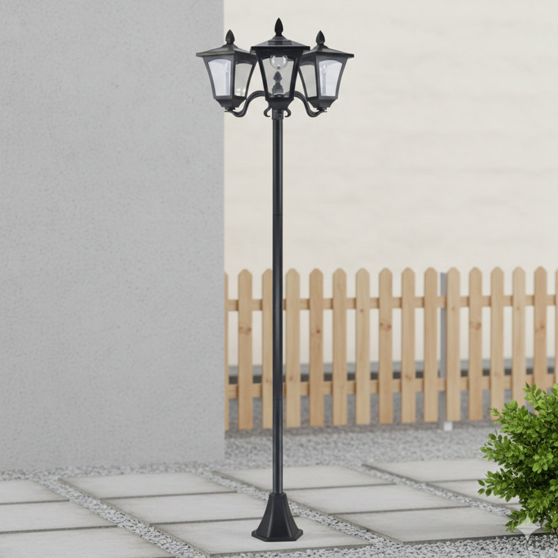 A 72-Inch Tall Solar Lighting Post With A Three-Head Design, Constructed From All-Weather Waterproof Stainless Steel In A Vintage Style For Gardens, Lawns, Pathways, And Driveways (Black Finish).