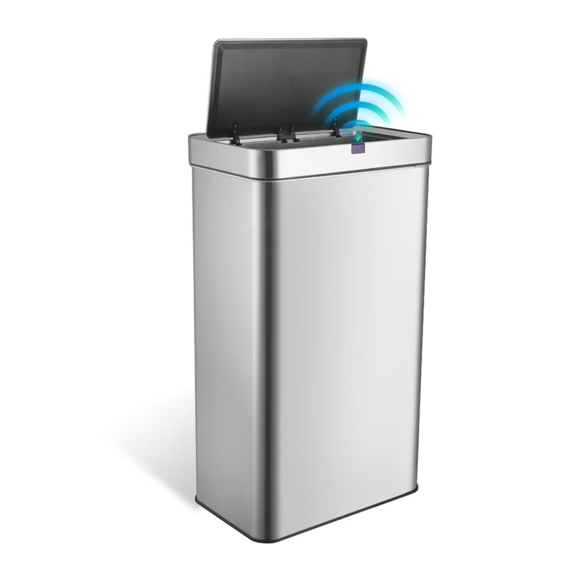 13 Gal. Stainless Steel Rectangular Motion Sensor Trash Can for Kitchen and Office, Silver, 50L