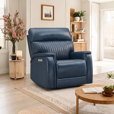 Fauteuil inclinable électrique Liudgardas 39" à trois moteurs, en cuir véritable, position zéro gravité, avec ports USB et USB-C.