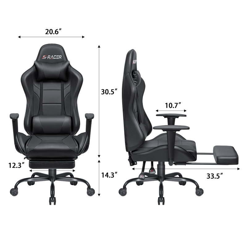 Homall High-Back Massage Adjustable Reclining Ergonomic Faux Leather Swiveling PC & Racing Game Chair with Footrest, Black