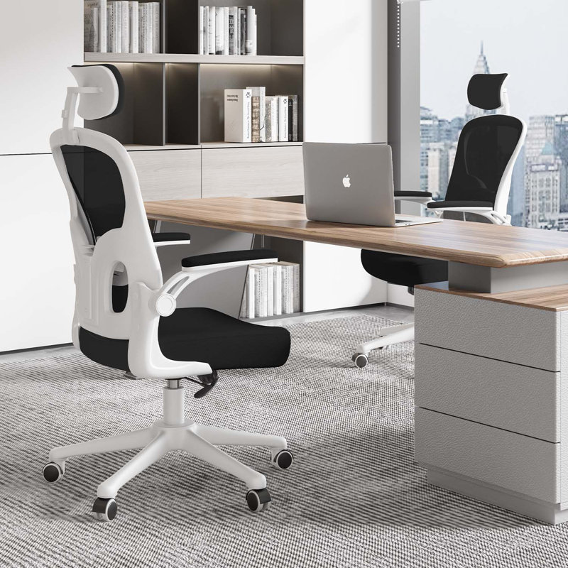Mesh Office Chair with Headrest, Black/White