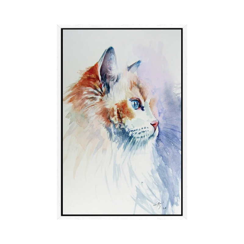 Cat Portrait III by Anna Brigitta Kovacs - Painting on Canvas, 66.04cm H x 45.72cm W x 3.81cm D, White Framed