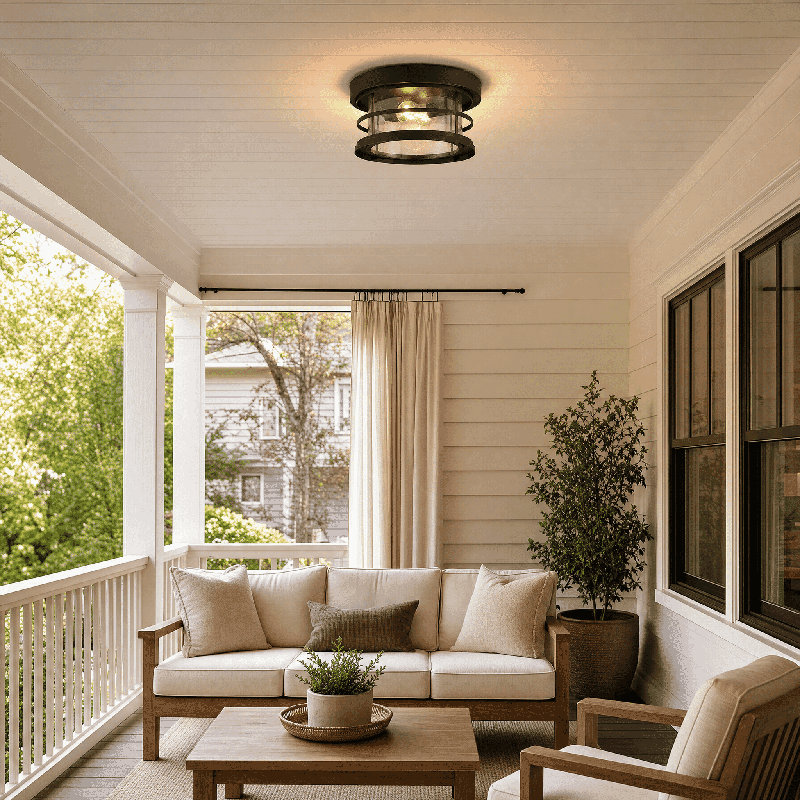 Abbotsford 1 - Bulb Outdoor Flush Mount in Black, 6" H x 10" W x 10" D, Black