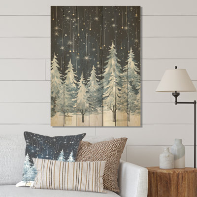Hiver, pin, ciel étoilé étoilé I - pin sur bois