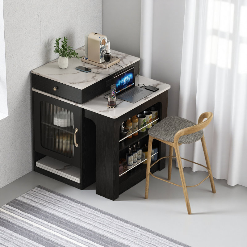 59.5"Kitchen Island With Extendable Dining Table, Kitchen Storage Table With Double-Sided Storage, Kitchen Island With 2 Drawers