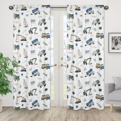 Construction Truck Semi-Sheer Rod Pocket Curtain Panels