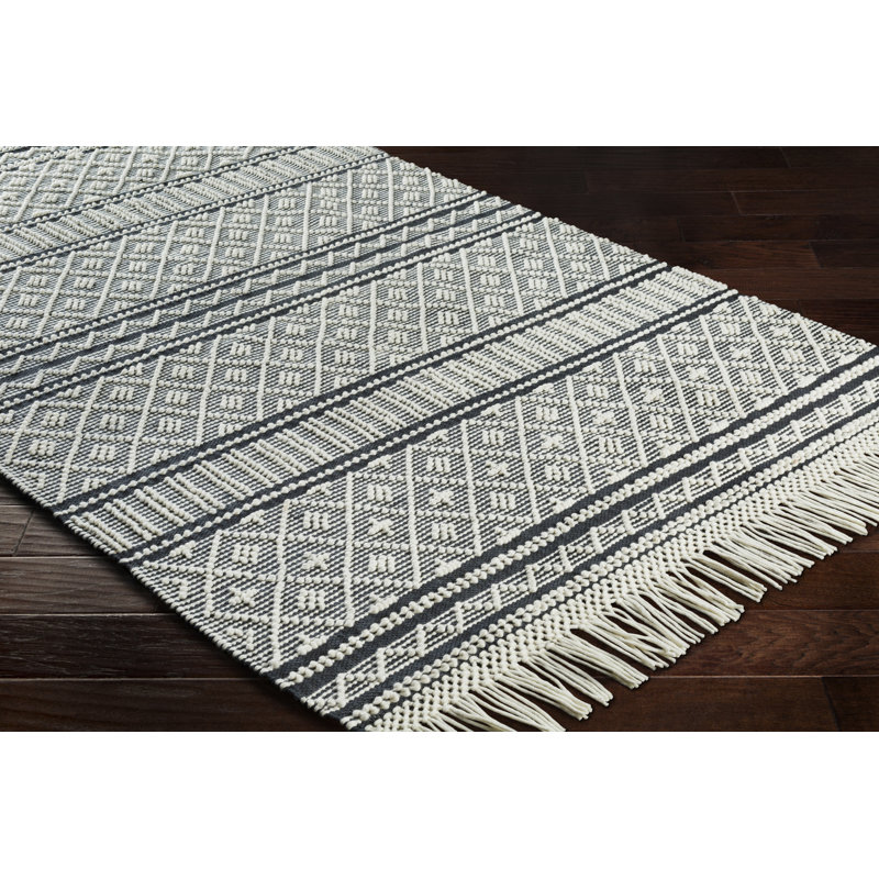 Tapis gris / ivoire en laine / coton tissé à la main Carletta Southwestern, Rectangle 6 pi x 9 pi
